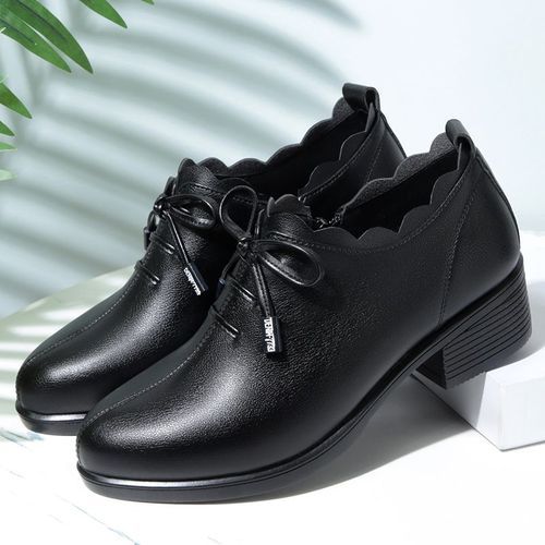 Large Comfortable Deep Leather Shoes, Anti-slip Flat Sole Shoes