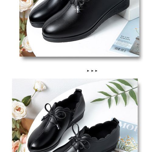 Large Comfortable Deep Leather Shoes, Anti-slip Flat Sole Shoes