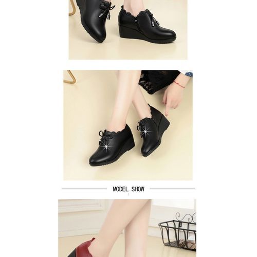 Large Comfortable Deep Leather Shoes, Anti-slip Flat Sole Shoes