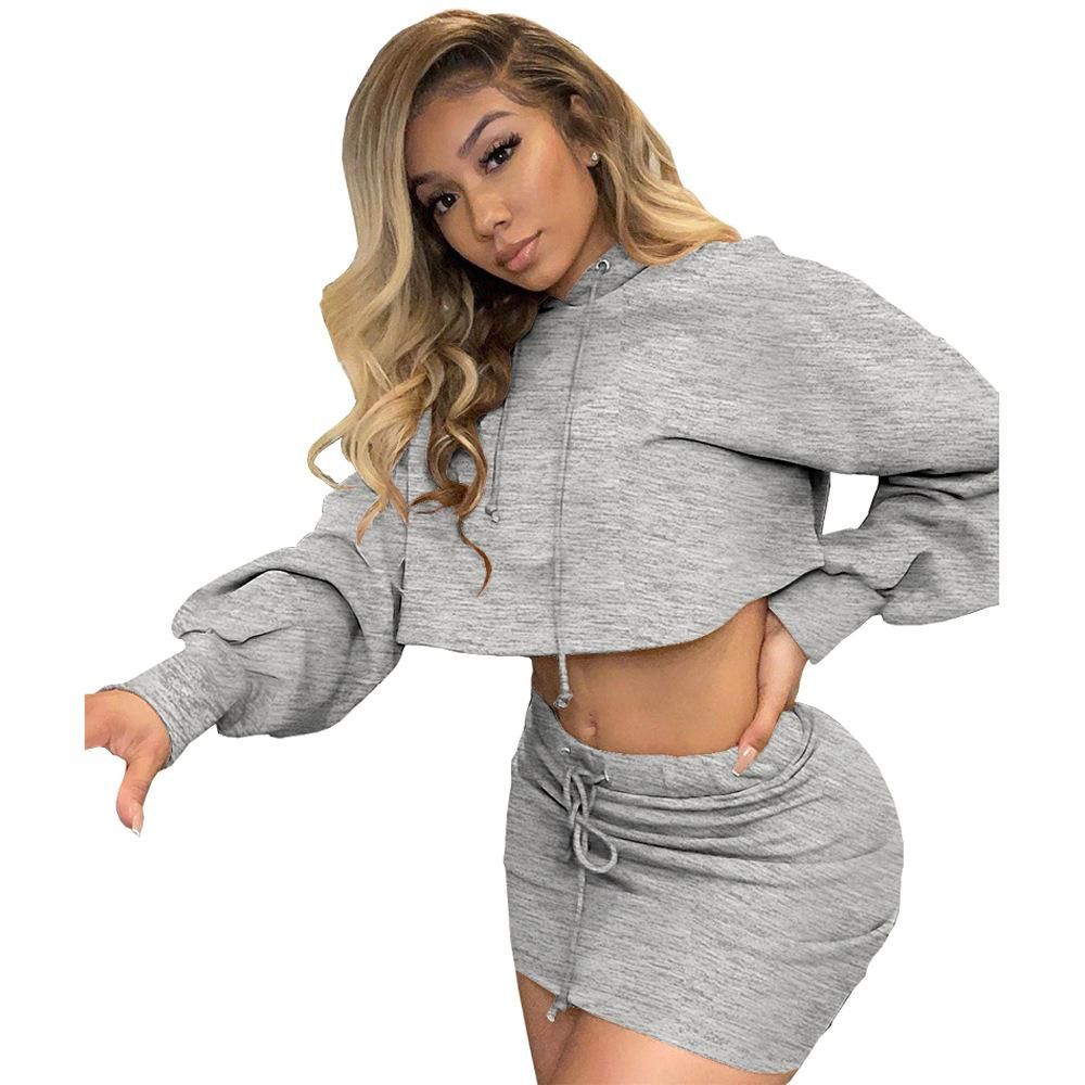 Hooded Strap Solid Color Dress Set Two-piece Set