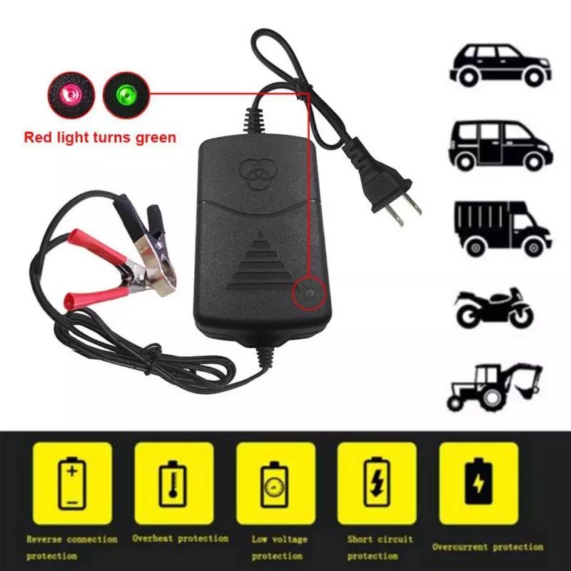 12V US Plug/EU Plug Smart Compact Battery Sealed Lead Acid Rechargeable Automatic Battery Charger Per Car Truck Motorcycle