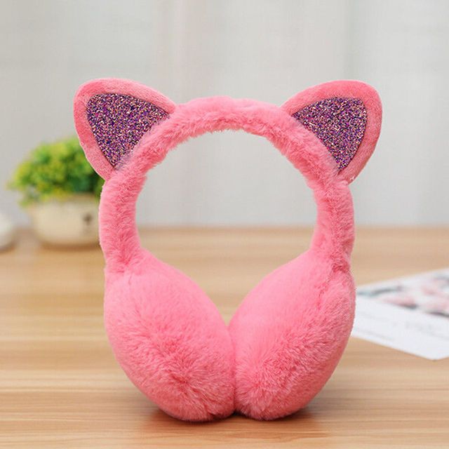 Fashion Women Girl Fur Winter Ear Warmer Earmuffs Cat Ear Muffs Earlap Glitter Sequin Earmuffs Headbandest(#ROSE RED)