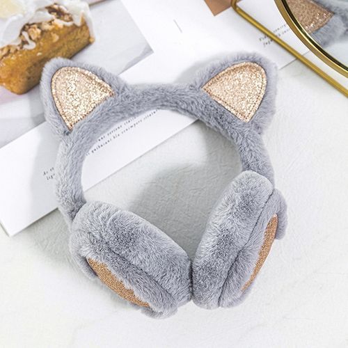 Girls Sequin Cat Ears Earflap Cute Kitten Earmuffs Soft Plush Headband Winter Women Earmuff Warm Fluffy Fur Ear Cover Headphone(#LGY)