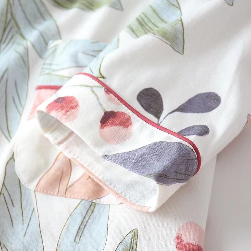 Women's Pajamas  Spring Leaves Printed Women's Pajama Cotton Plus Size Two-piece Set