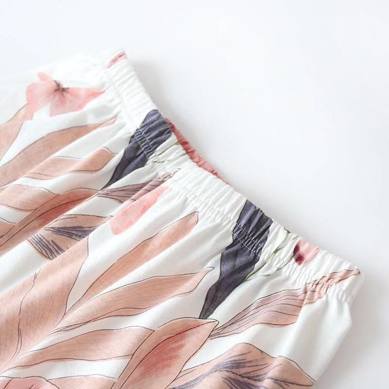 Women's Pajamas  Spring Leaves Printed Women's Pajama Cotton Plus Size Two-piece Set