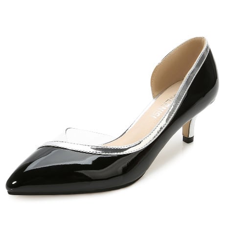 Patent Transparent Leather Kitten Heels Court Shoes-BLACK