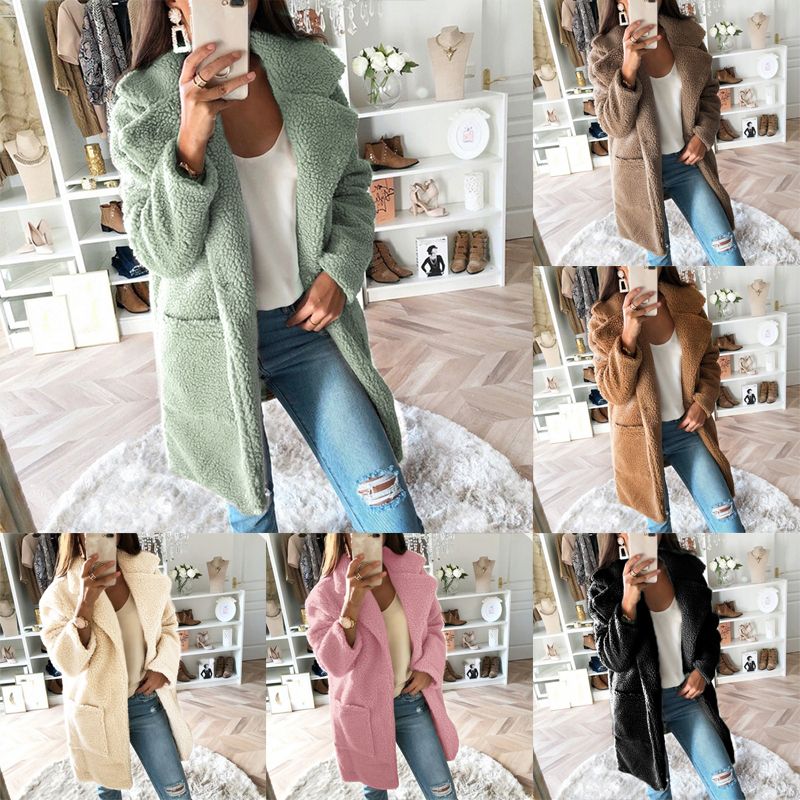 Women Jacket Solid Faux Fur Shaggy Teddy Bear Notched