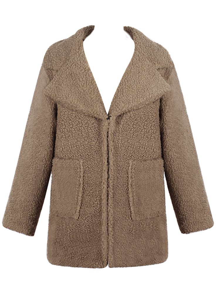 Women Jacket Solid Faux Fur Shaggy Teddy Bear Notched