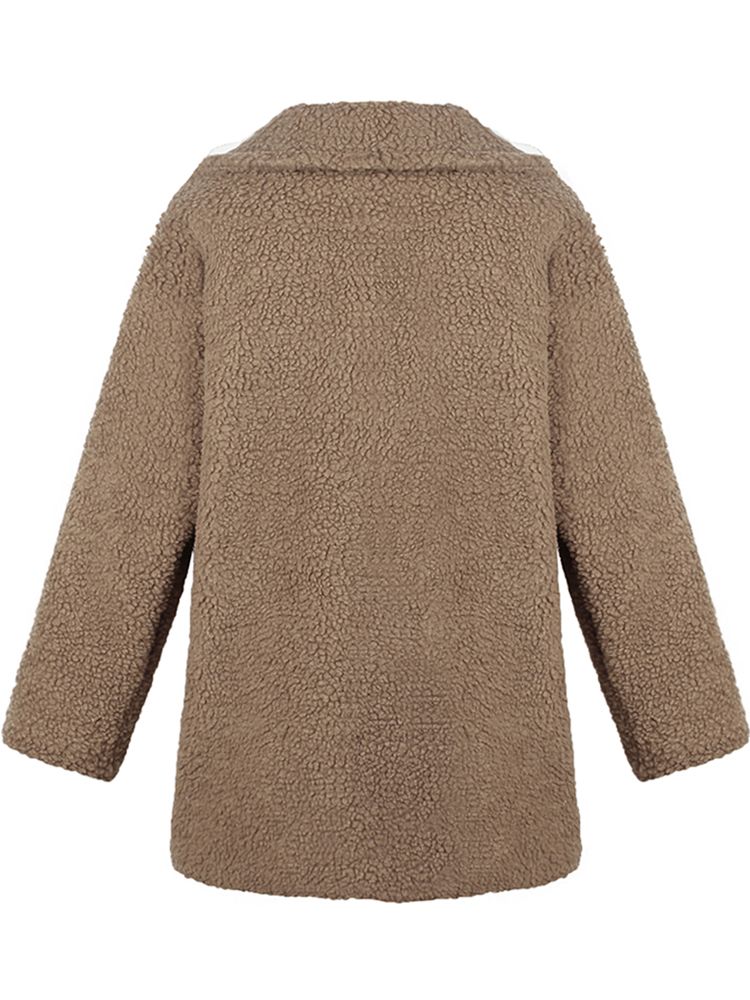 Women Jacket Solid Faux Fur Shaggy Teddy Bear Notched
