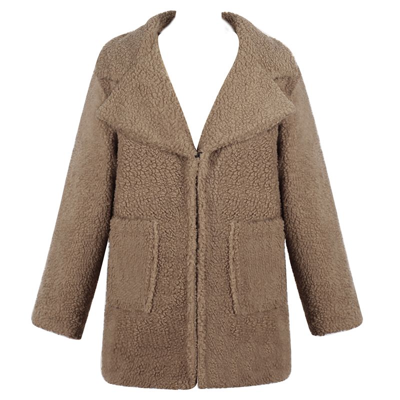 Women Jacket Solid Faux Fur Shaggy Teddy Bear Notched