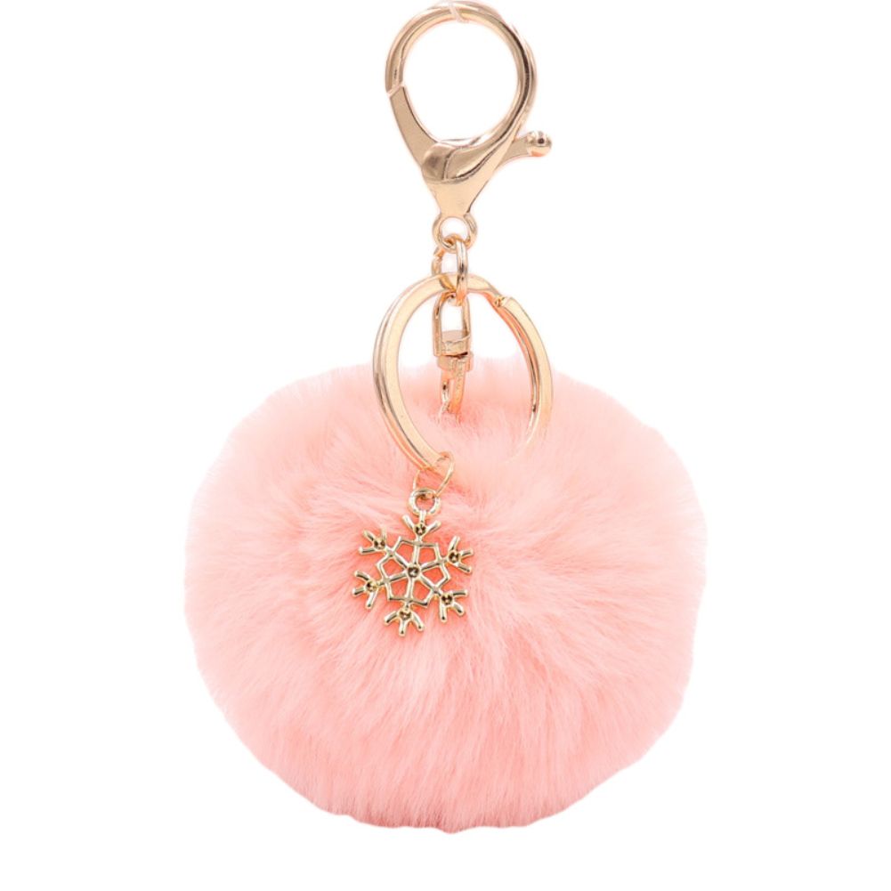 Snowflake Fluffy Pompom Ball Key Chain Ring-Korean Pink