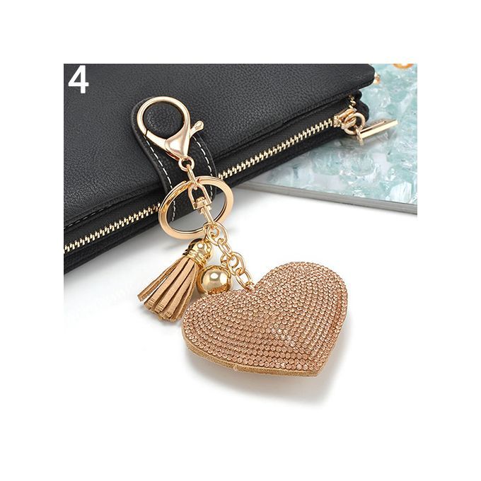 Rhinestone Heart Shape Pendant Handbag Keychain-#4