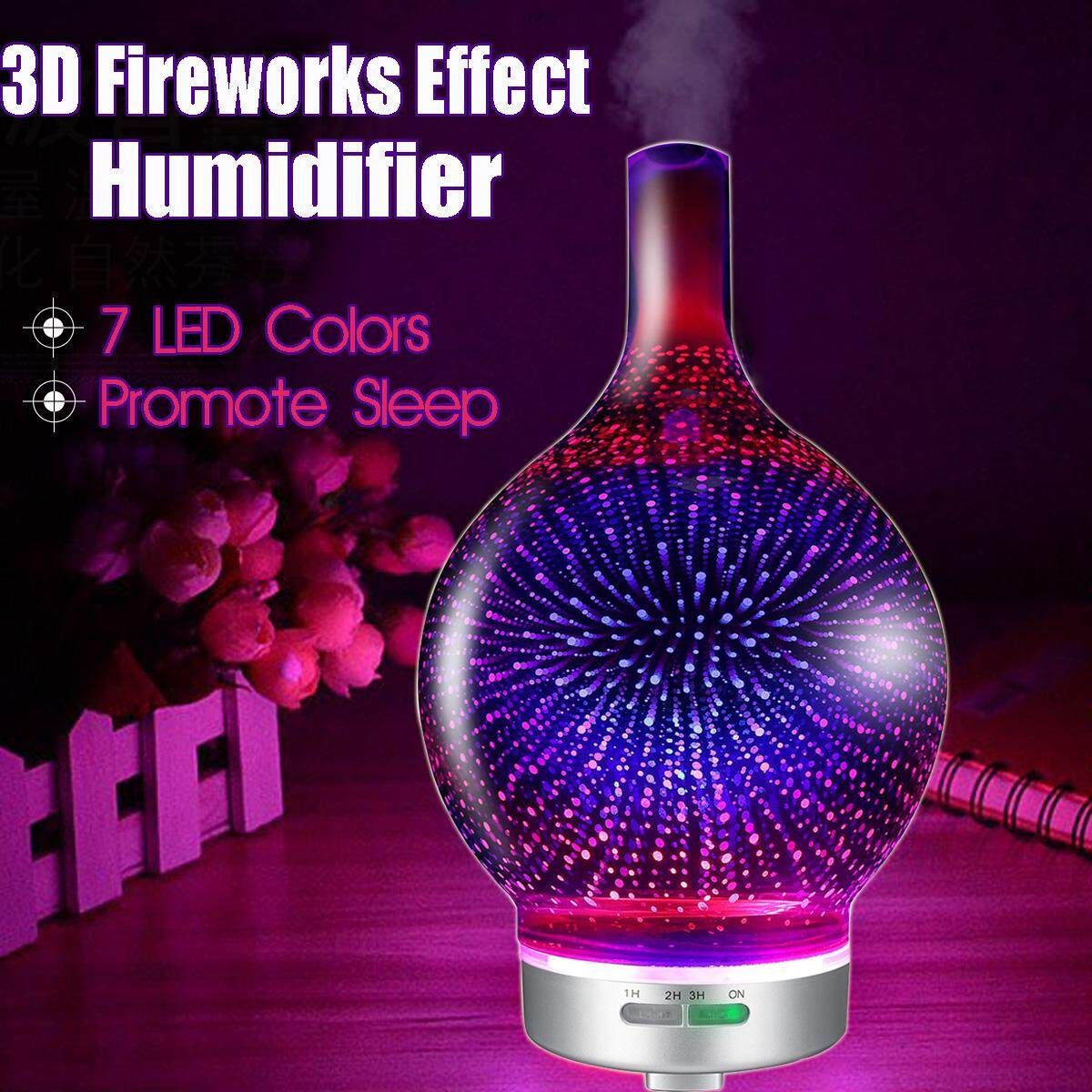 120ml 3D Glass Air Ultrasonic Humidifier Oil Aroma Diffuser 7 Colors LED Light