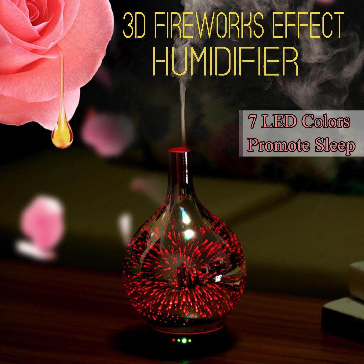 120ml 3D Glass Air Ultrasonic Humidifier Oil Aroma Diffuser 7 Colors LED Light