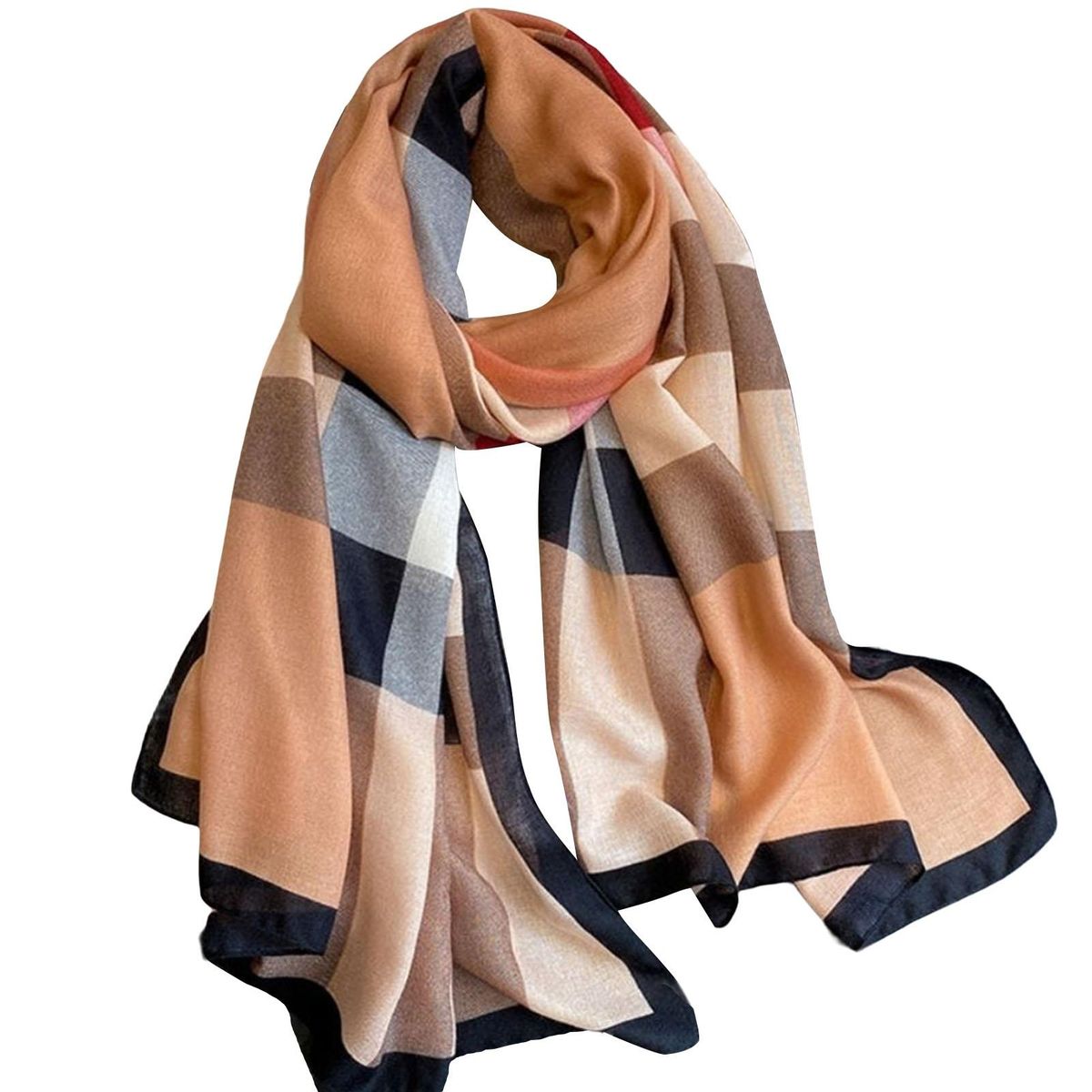 Shawl Wrap Contrast Color Thin Plaid Star Heart-Coffee