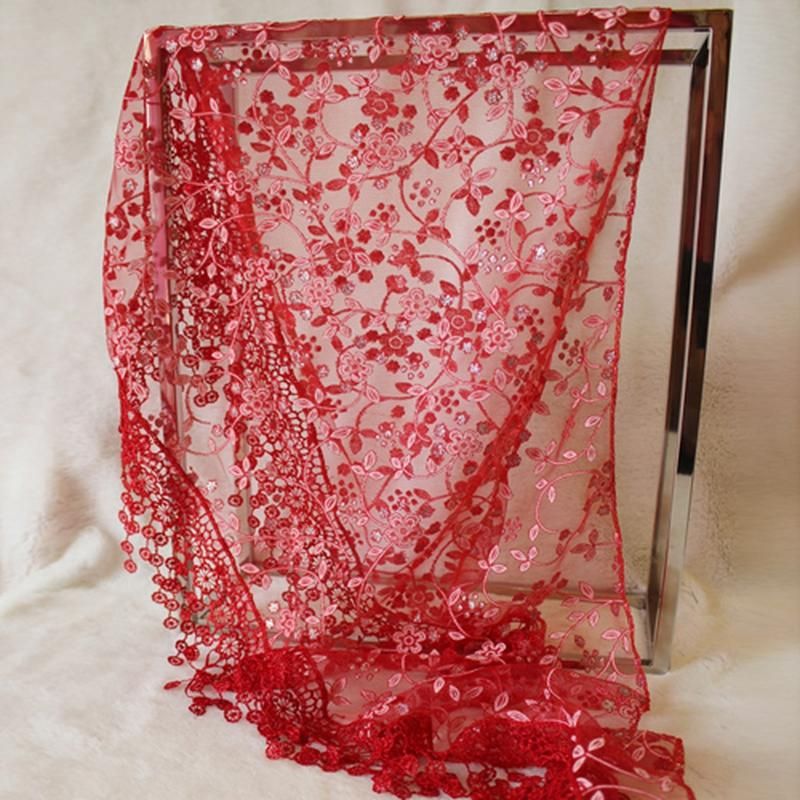 Elegant Triangle Floral Lace Wrap Scarf Women Tassel-Blue
