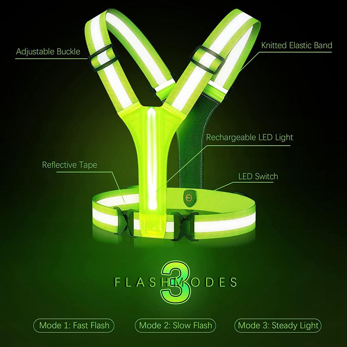 LED Reflective Vest Running Gear,USB Rechargeable LED Light