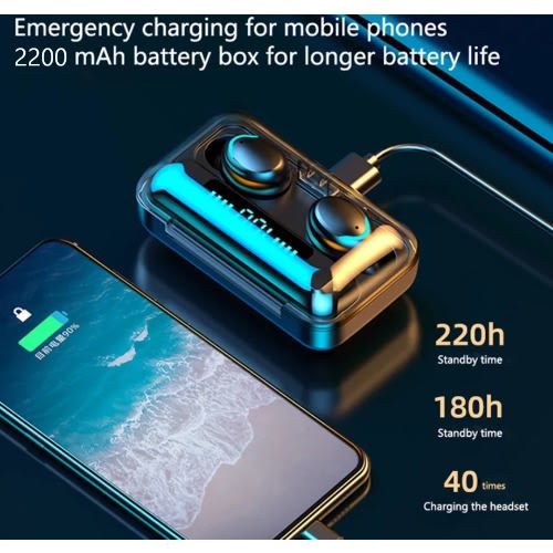 Tws Bluetooth Wireless Earbuds With Finger Print Touch And Power Bank - Black