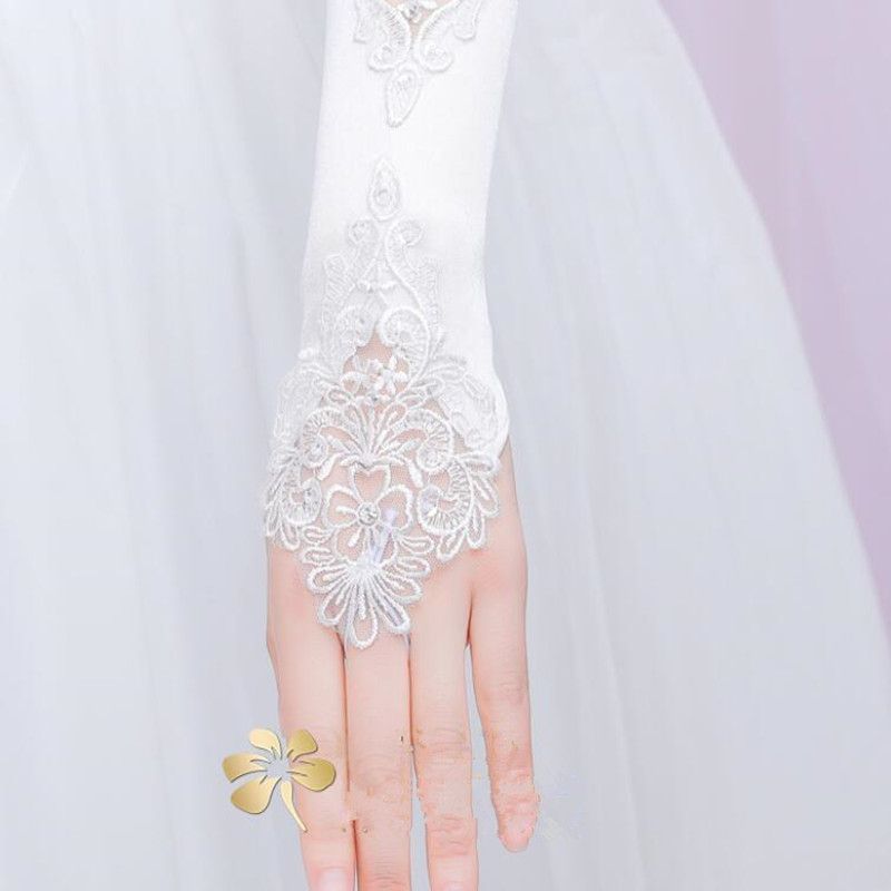 Opera Length Sheer Lace Satin Long Bridal Gloves Wedding