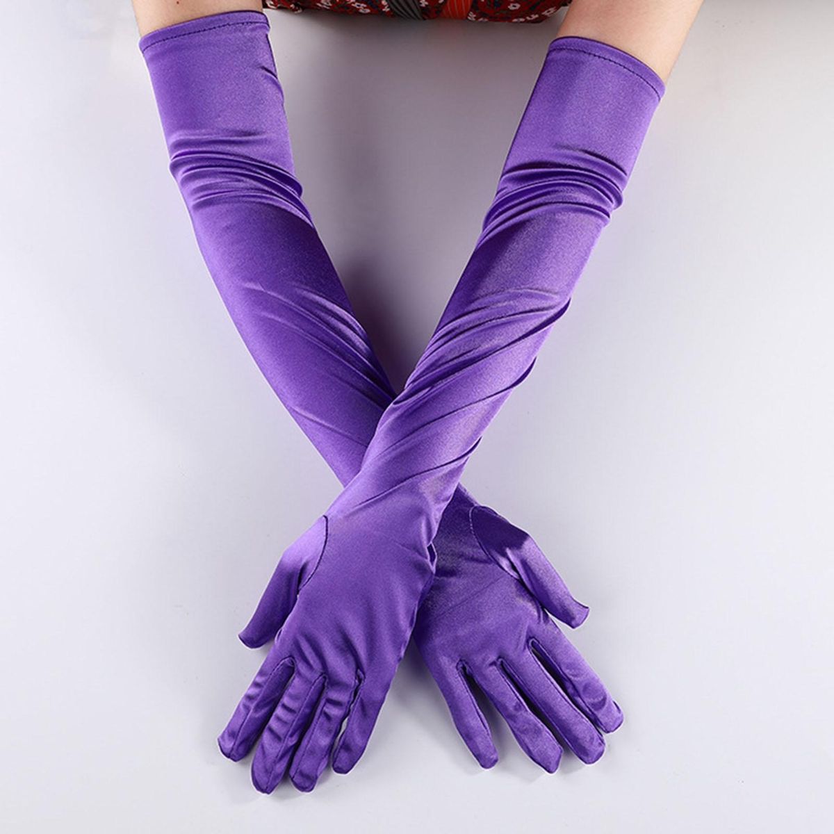 1 Pair Women Colorful Over Elbow Long Purple