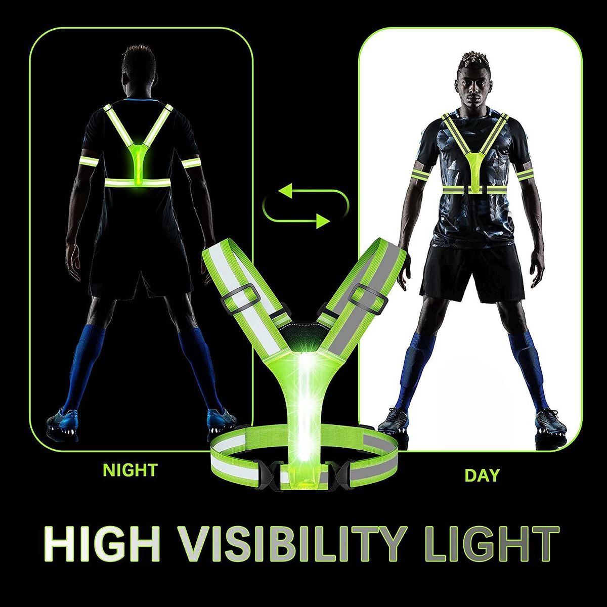 LED Reflective Vest Running Gear,USB Rechargeable LED Light