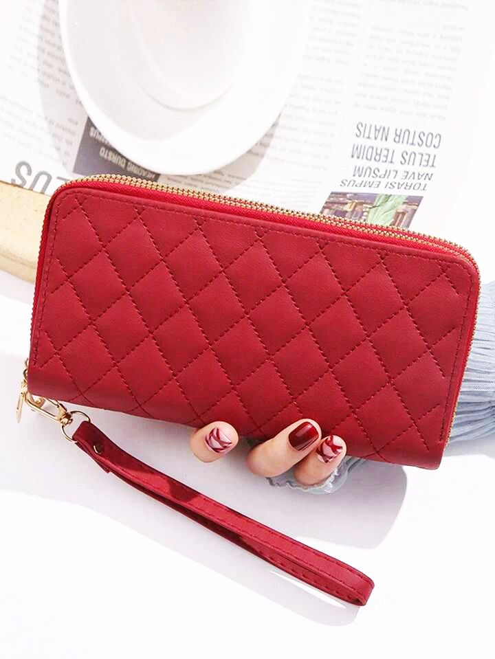 Ladies Long Leather Wallet - Double Zipper Purse Phone Bag