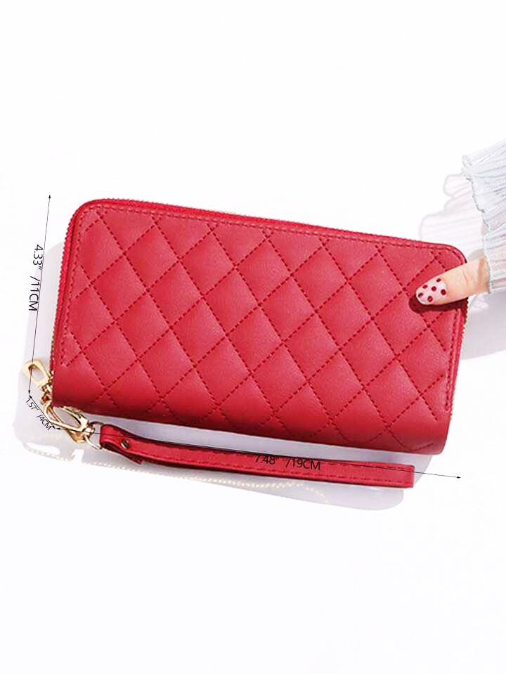 Ladies Long Leather Wallet - Double Zipper Purse Phone Bag