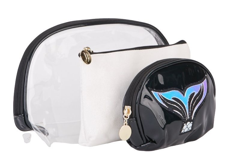 Ladies 3 In 1 Toiletry Makeup Travel Bag Set - Black