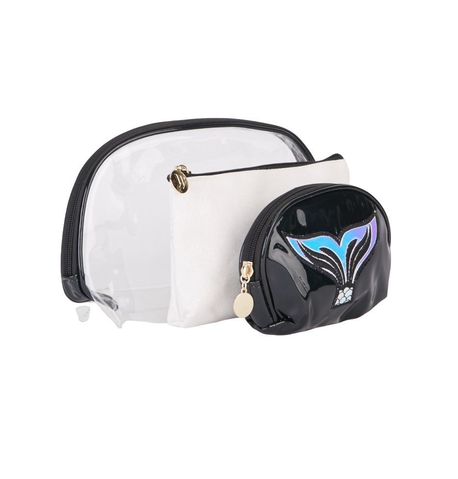 Ladies 3 In 1 Toiletry Makeup Travel Bag Set - Black