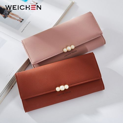 Pearl Element Women Wallets Credit Card Purse Pocket Ladies Clutch Bag-Pink