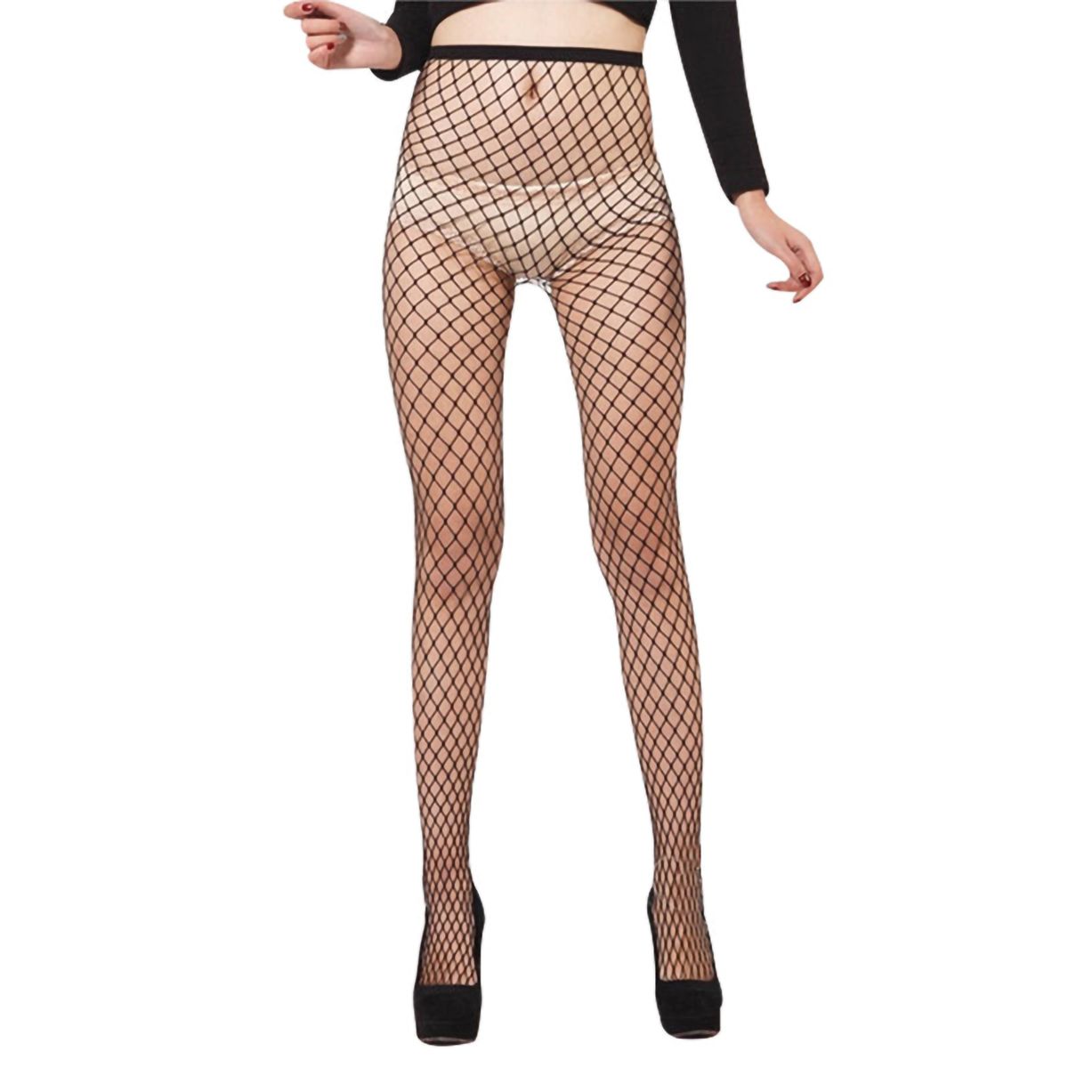 Fishnet Stockings High Waist Comfortable-Black-middle Hole