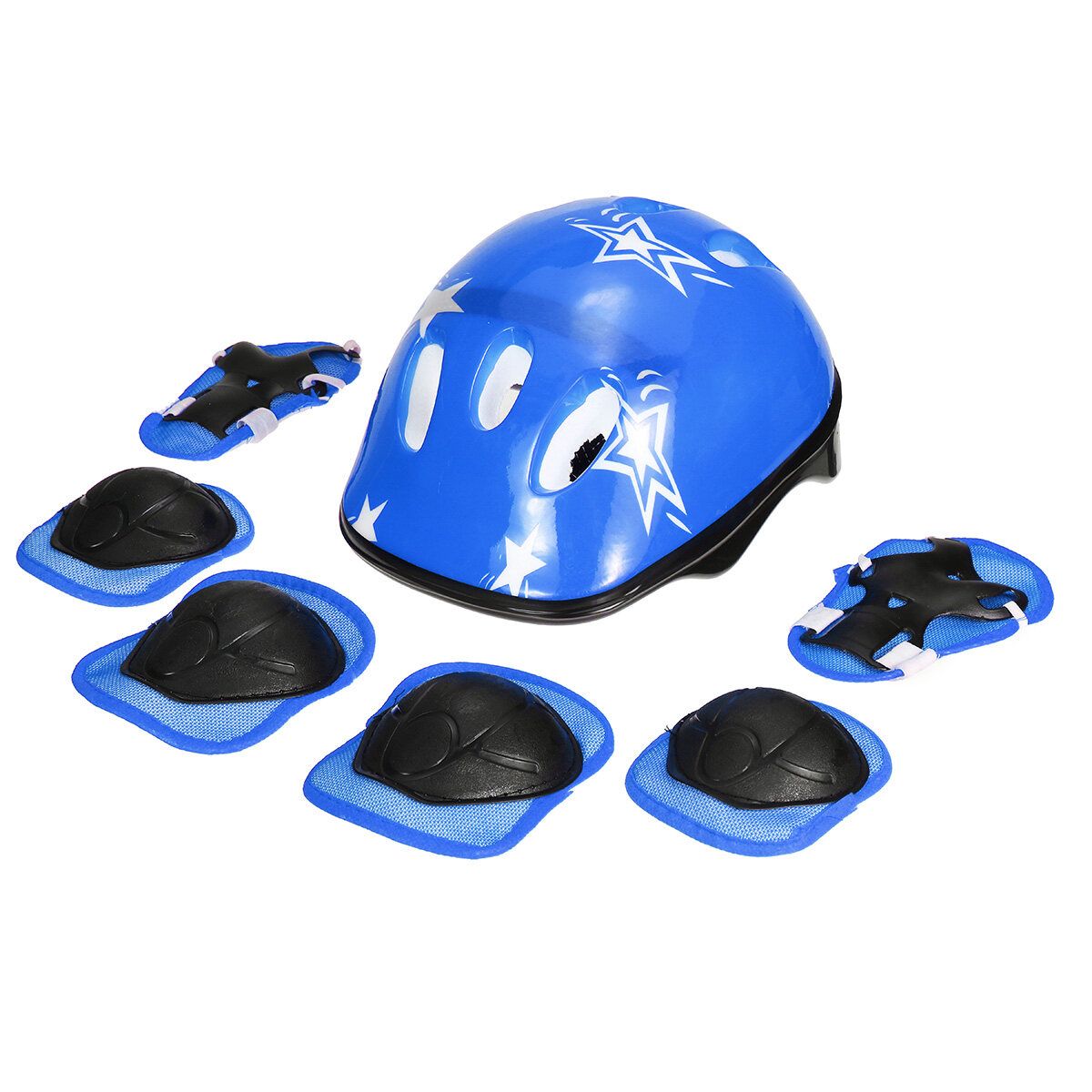 Skating Protective Gear Set Helment Elbow Knee Pads Bike Cycling Skateboard Kids Blue
