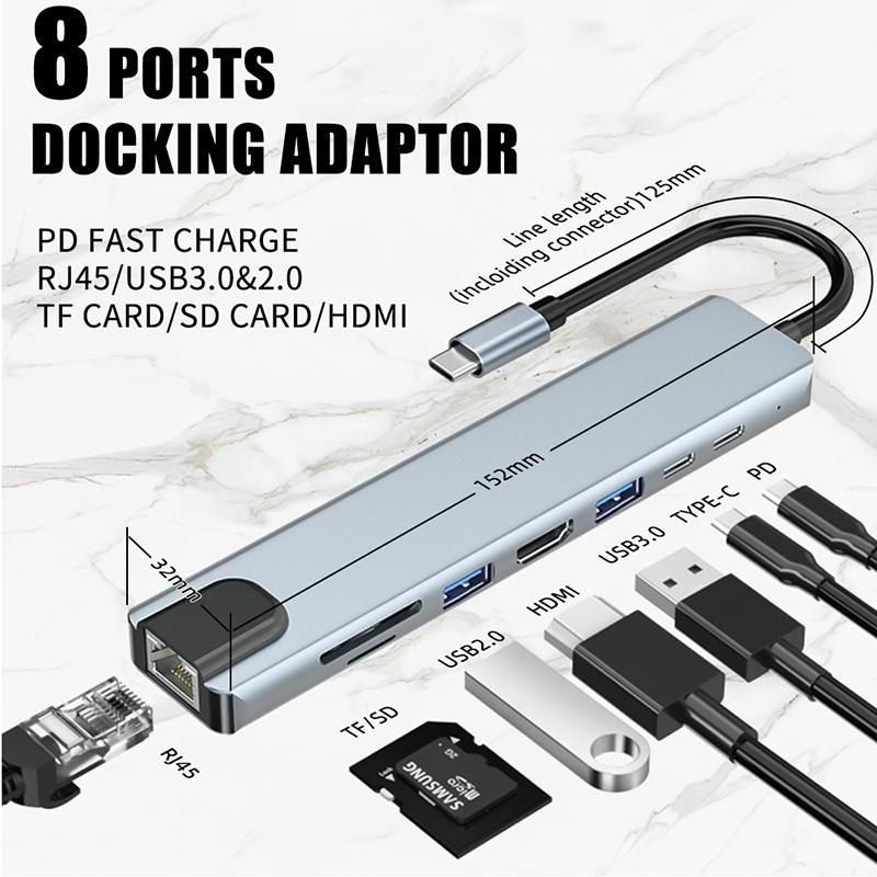 6in1 / 8in1 Type-c OTG HUB USB-C USB 2.0 3.0 Computer Adapter HDMI-compatible USB C Port For MacBook Notebook Tablet PD Charging