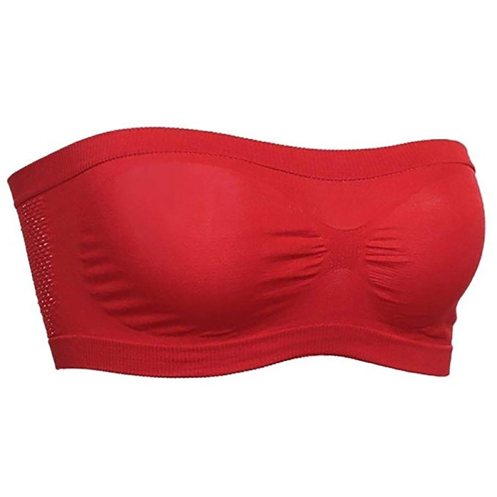 Solid Color Women Breathable Strapless Hollow Back Bra-Red