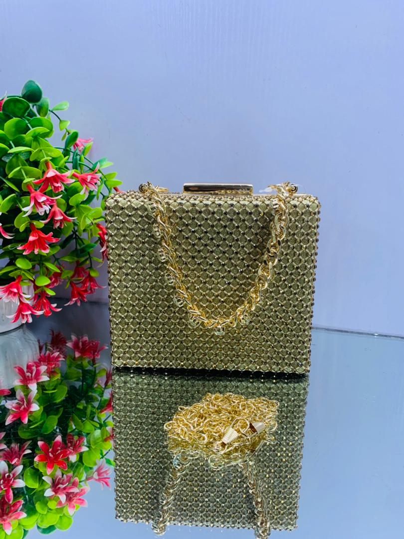 Gold Shimmery  Purse With Crystals.