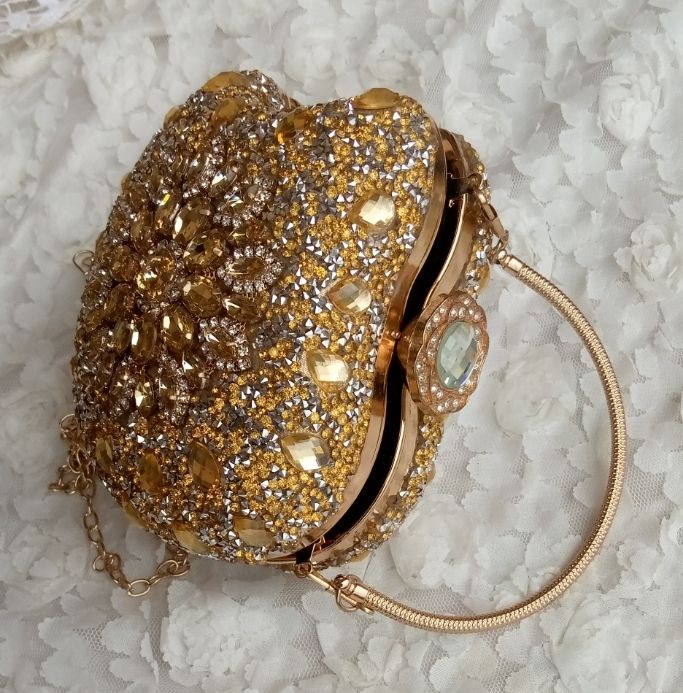 Apple Shaped Gold Embelished Crystal Purse