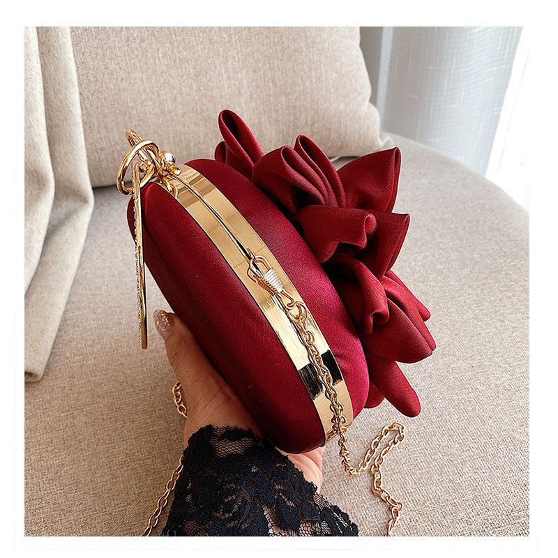 Red Flower Clutch Purse  Women Round  Evening Bag Wedding Handbag
