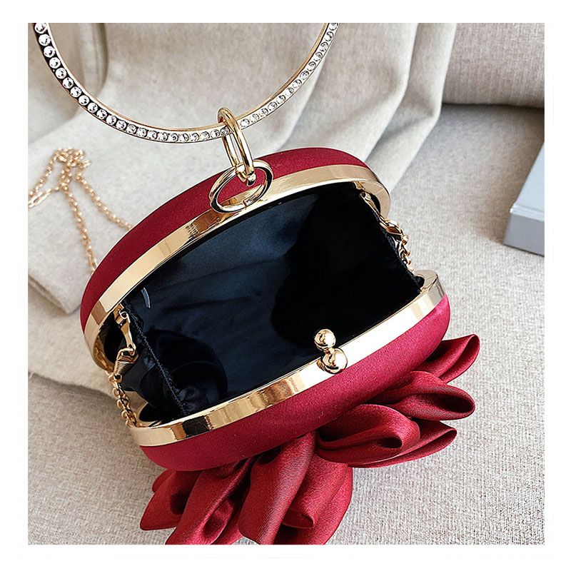 Red Flower Clutch Purse  Women Round  Evening Bag Wedding Handbag