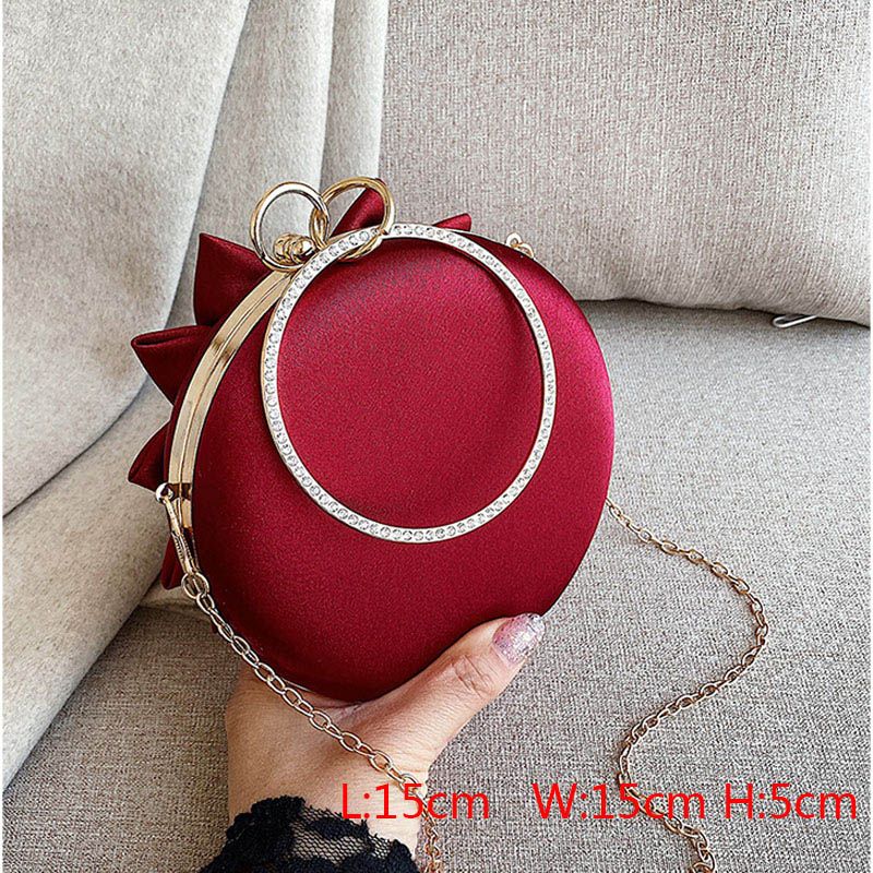 Red Flower Clutch Purse  Women Round  Evening Bag Wedding Handbag