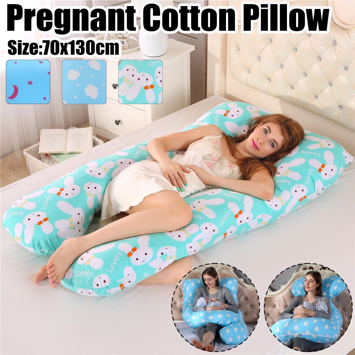 Woman Pregnancy Pillow Cushion U-Shaped Comfortable Full Body Cotton Sleeping Clouds