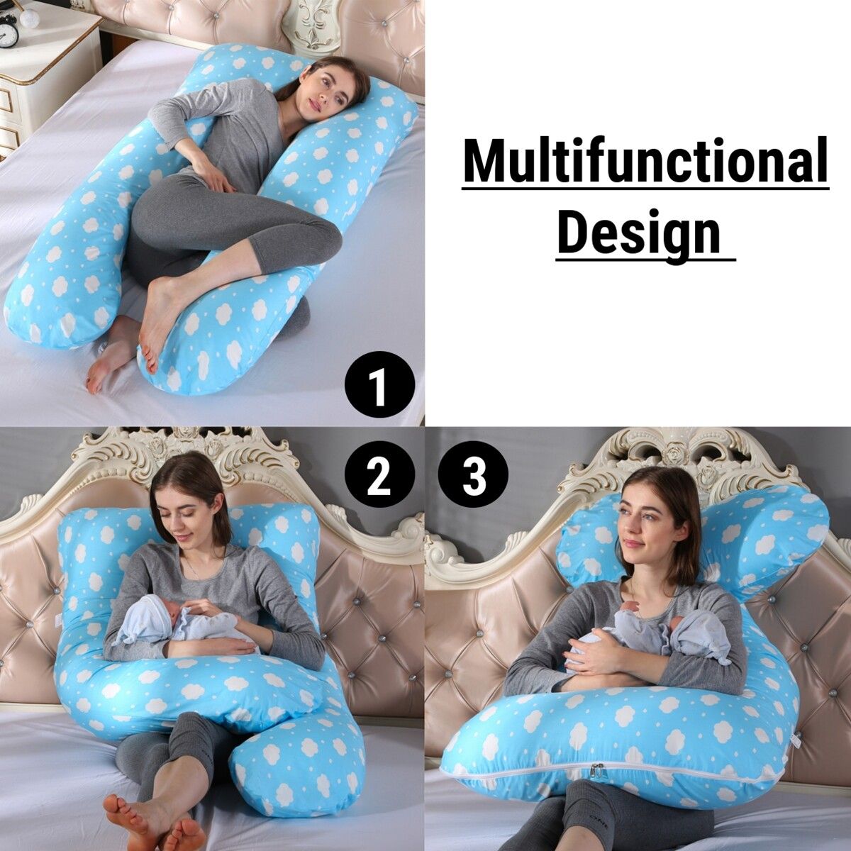 Woman Pregnancy Pillow Cushion U-Shaped Comfortable Full Body Cotton Sleeping Clouds
