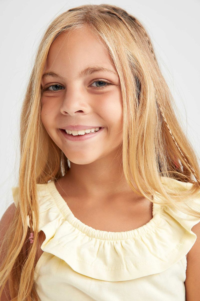 Girl - Regular Fit Short Sleeve Knitted Athlete - Yellow