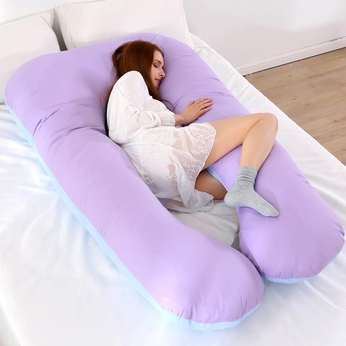 Pregnancy Pillow Maternity Belly Contoured Body U Shape Extra Comfort Cuddler Purple And Blue