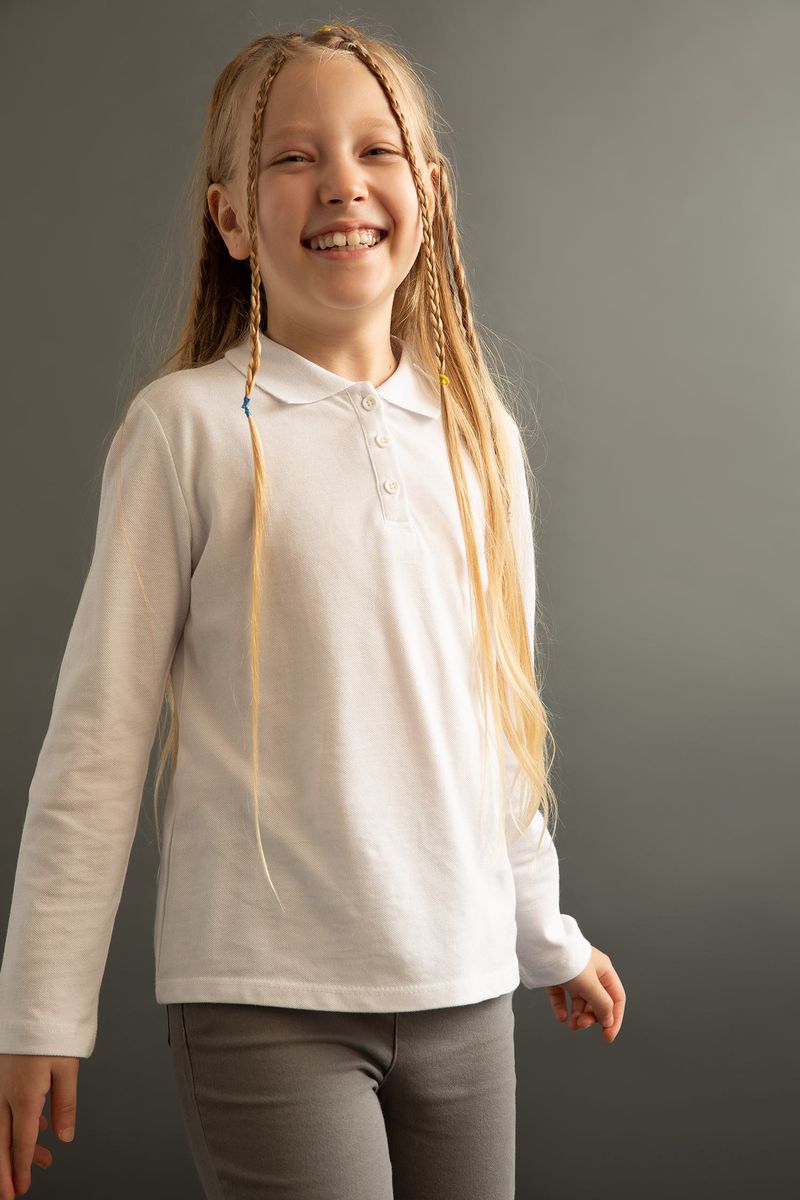 Girl Knitted Regular Fit Polo Neck Long Sleeve Polo T-Shirt -White