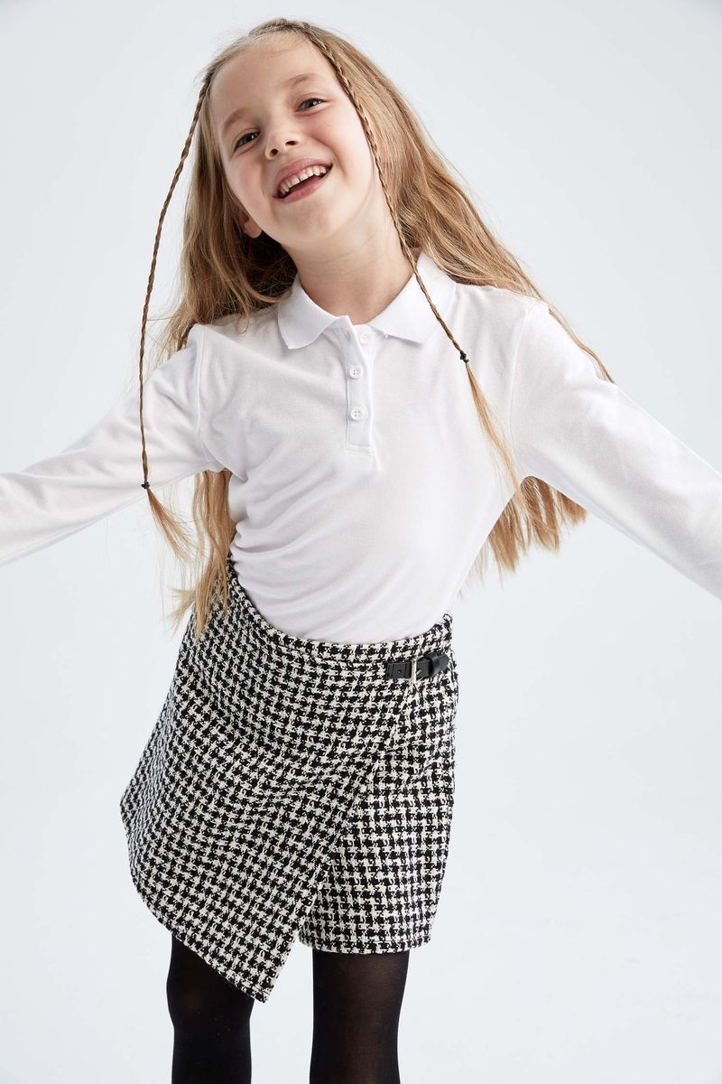 Girl Knitted Regular Fit Polo Neck Long Sleeve Polo T-Shirt -White