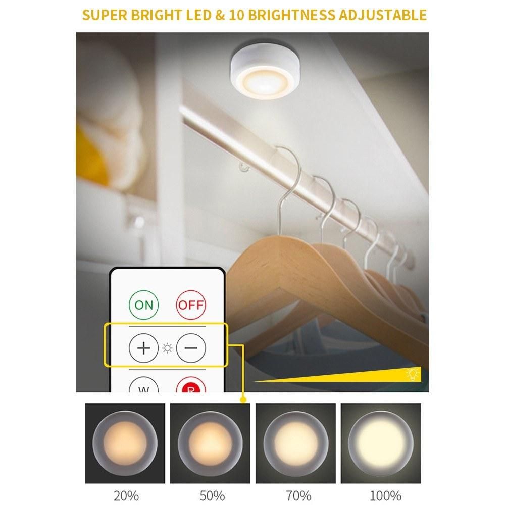 LEDs Puck Light Cabinet Lighting with Remote 16RGB Closet Light 10 Dimmer Timer Function Wirelessly Battery Operated Night Lamp for Kitchens Bathrooms Wardrobe Party