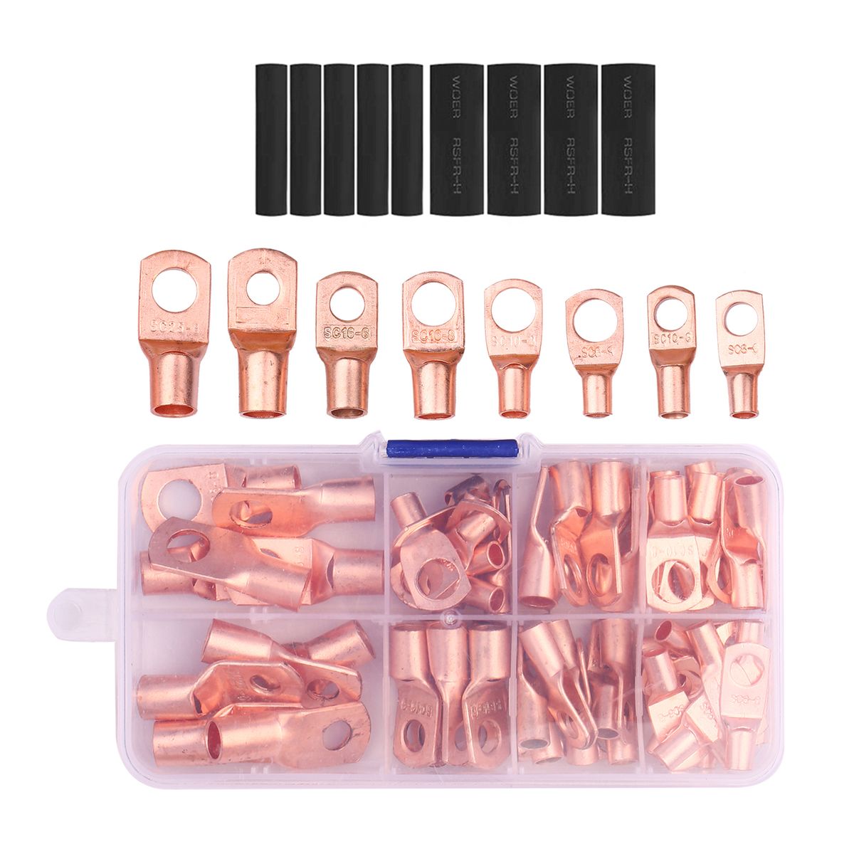 125PCS/Box Assorted Wire Lugs Kit Includes 65PCS Copper Ring