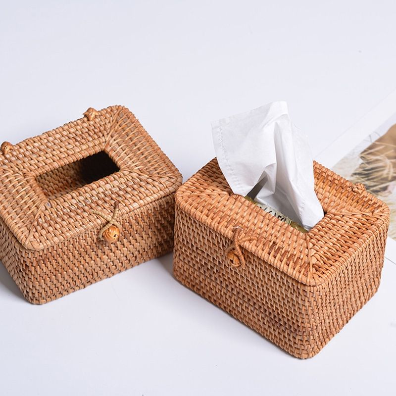 Restaurant Desktop Rattan Braided Tissue Storage Box Case