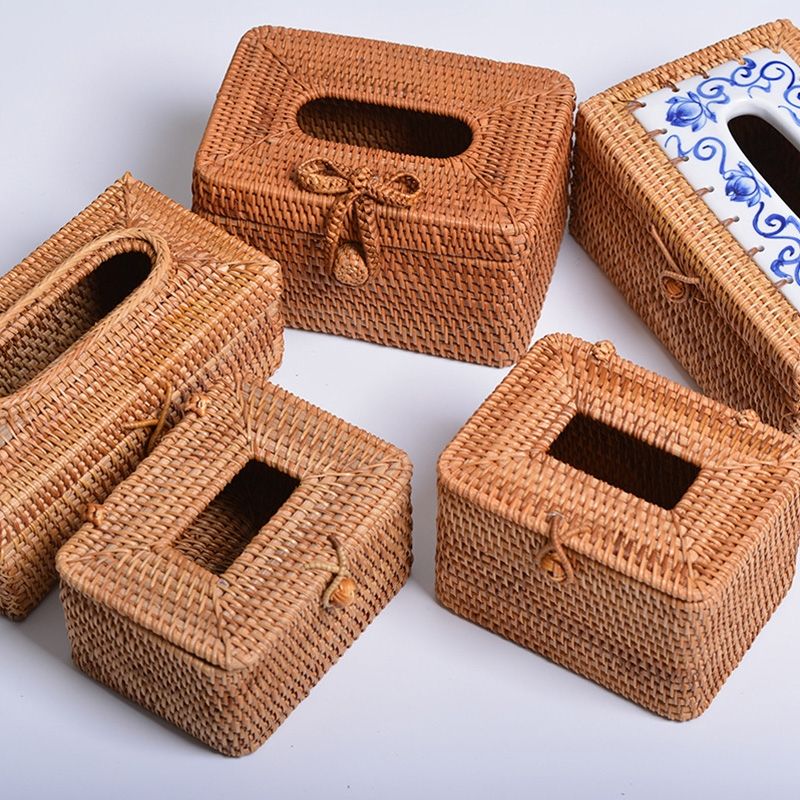 Restaurant Desktop Rattan Braided Tissue Storage Box Case