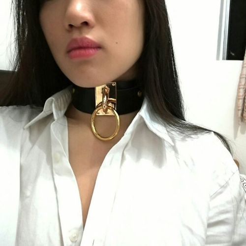 Night Club Men Women O Ring Pendant Collar Faux-Black